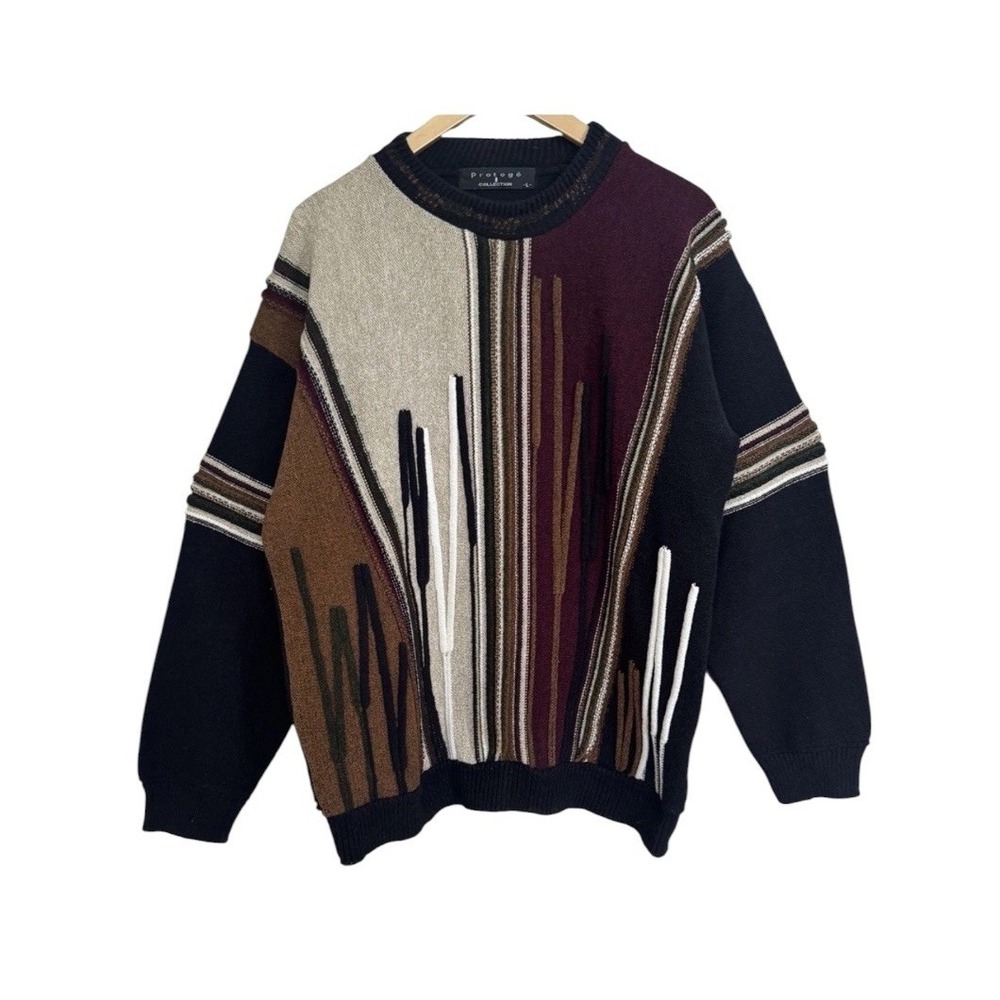 VTG Protege 90s Coogi Cosby 3D Knit Textured  Sweater Crewneck Striped Men Large